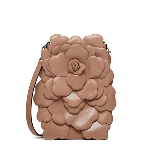 Valentino/華倫天奴  Atelier系列 女士肉桂粉納帕皮03 ROSE 版本玫瑰浮雕單肩斜挎手提包UW0B0I11JBZGF9