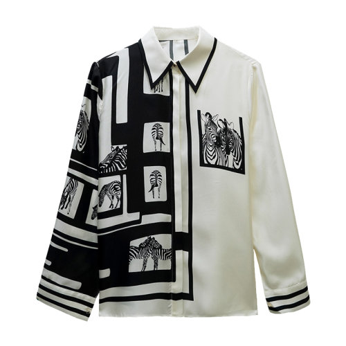 GeleiStory/GeleiStory 真絲桑蠶絲寬松洋氣時尚斑馬襯衣  女裝＞女士襯衫＞女士長袖襯衫