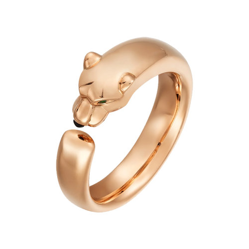 CARTIER/卡地亞 PANTHèRE系列 18K金玫瑰金鑲嵌綠色石榴石和縞瑪瑙獵豹戒指  B4230000