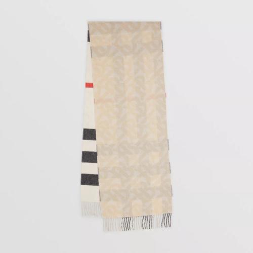  BURBERRY 22年秋冬 女士 雙面兩用格紋拼專屬標(biāo)識羊絨圍巾 80638151