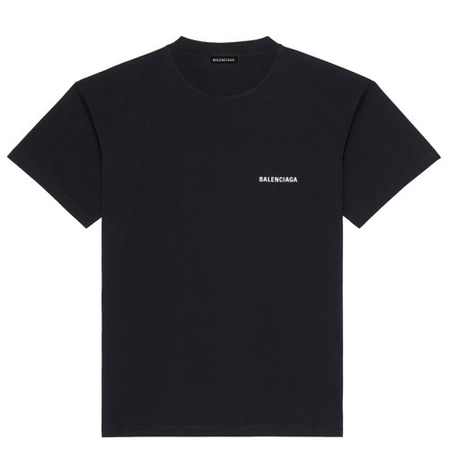 Balenciaga/巴黎世家男士黑色棉質(zhì)復(fù)古平紋針織中號(hào)徽標(biāo)款式T恤612966TIVG51070