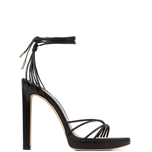 Jimmy Choo/周仰杰 22年秋冬新款 Antia PF/120系列 女士黑色納帕皮革系帶涼鞋ANTIAPF120NAP