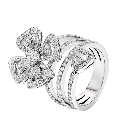 BVLGARI/寶格麗 FIOREVER系列 18K金白金螺旋四瓣花優(yōu)雅鉆石戒指358339