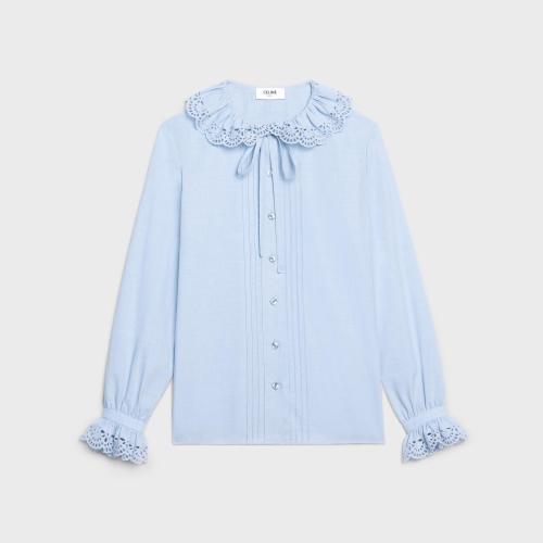  CELINE賽琳思琳 22年秋冬 女士 長袖襯衫 棉質(zhì)刺繡短衫 2B556122I.05BB