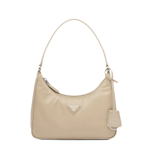 PRADA/普拉達 經(jīng)典Re-Edition 2005系列 女士沙漠黃色尼龍材質(zhì)皮革肩帶金屬徽標迷你手袋單肩包1NE204_R064_F0F24
