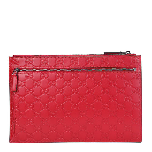 GUCCI/古馳 男女同款中性紅色牛皮雙G壓花手拿包 495016-CWC1R-6433