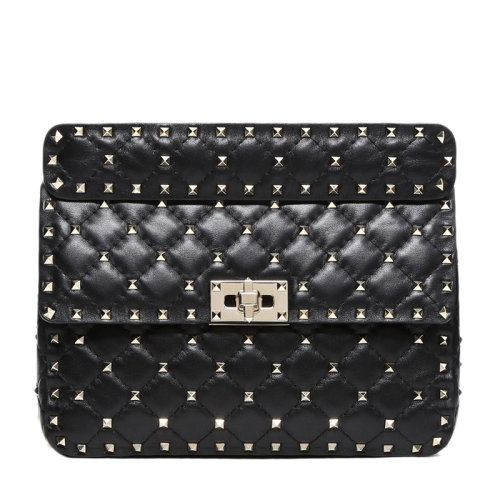 Valentino/華倫天奴 女士紅色羊皮鉚釘裝飾旋鎖開合單肩包斜挎包鏈條包女包 RW2B0122-NAP-0RO