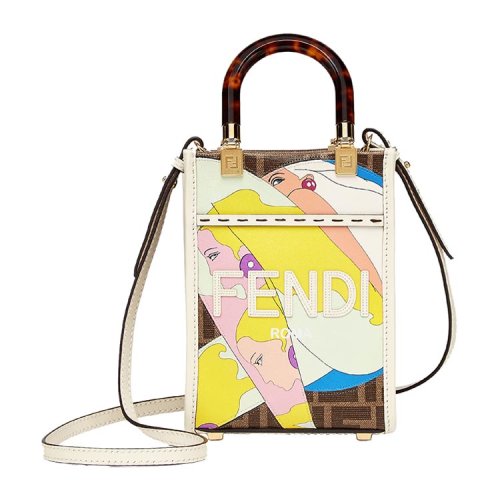 FENDI/芬迪Fendi迷你陽(yáng)光手提袋 FF印花布料迷你手袋 8BS051AJH9