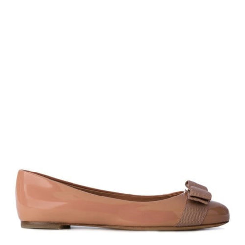 Salvatore Ferragamo/菲拉格慕 女士粉色小牛皮蝴蝶結(jié)淺口鞋平底船鞋 時尚單鞋女鞋01A181-676235