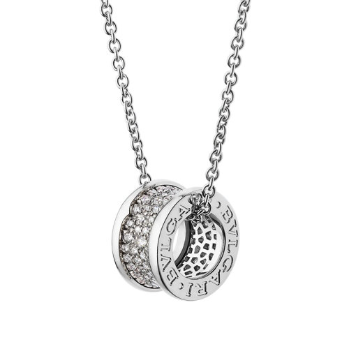 BVLGARI/寶格麗 B.ZERO1系列 18K金白金螺旋形上有密釘鉆石吊墜項鏈 346167