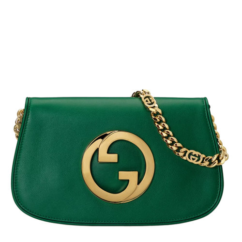 GUCCI/古馳 22新款Blondie系列 女士小號翠綠色皮革圓形徽標(biāo)金扣金鏈配可拆卸肩帶多功能單肩斜挎手拿包699268UXX0G3120