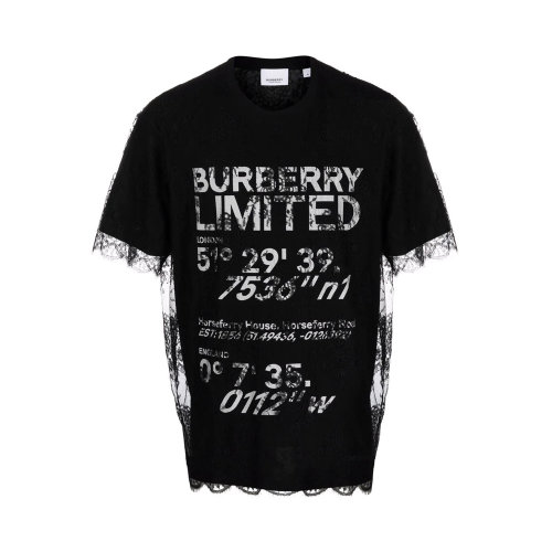 BURBERRY/博柏利 男士黑色棉質(zhì)徽標(biāo)印花蕾絲分層式短袖T恤 8042696