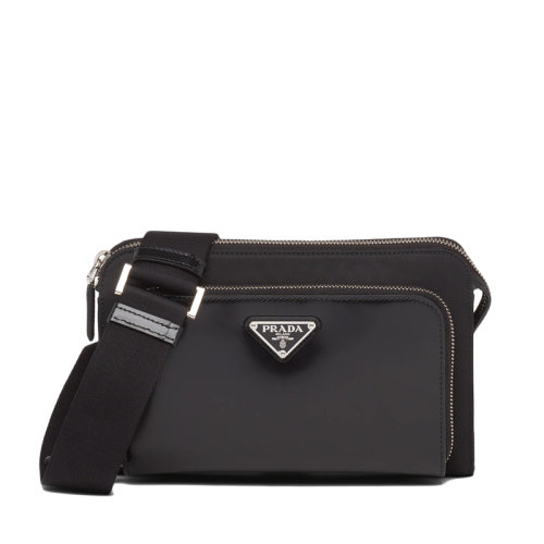 PRADA/普拉達(dá)      男士黑色再生尼龍配可拆卸可調(diào)式編織尼龍帶和皮革肩帶斜跨單肩包2VH130_789_F0002_V_OOO