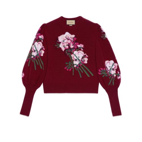  GUCCI古馳 22年秋冬 女士 花朵嵌花羊毛毛衣 664326 X1274 6412