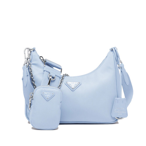 PRADA/普拉達 22新款Re-Edition 2005系列 女士淡藍色再生尼龍三合一單肩斜挎手提腋下包流浪包1BH204_R064_F0076_V_V9L