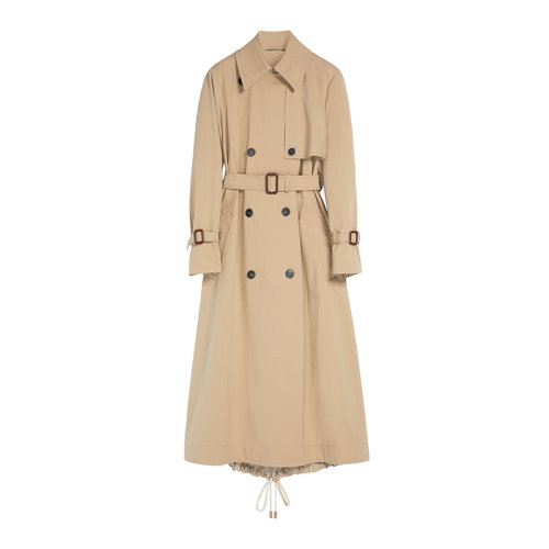 MaxMara/麥絲瑪拉 22年早春新款 TAGO系列 女士米色棉質(zhì)混紡防水長款風(fēng)衣夾克5021022706001