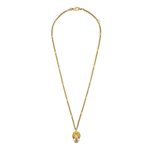 GUCCI/古馳  金色金屬透明水晶獅子頭項鏈412885J1D508062