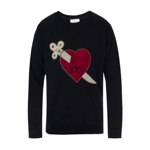 GUCCI/古馳 女士黑色純棉穿心長袖運動女衛(wèi)衣