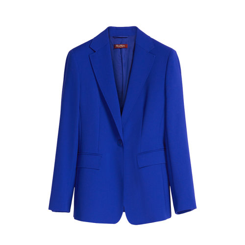 MaxMara/麥絲瑪拉 22年早春新款 OFRIDE系列 女士矢車菊藍(lán)色純羊毛緞面縐紗面料西裝外套夾克6041082706011