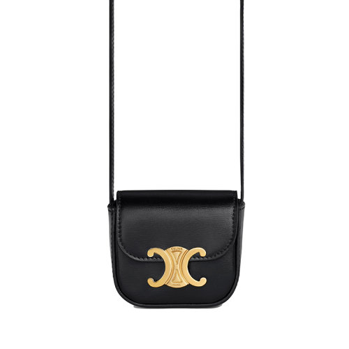 CELINE/賽琳 TRIOMPHE系列 女士迷你黑色亮澤牛皮革斜挎單肩手拿包10I513DPV.38NO