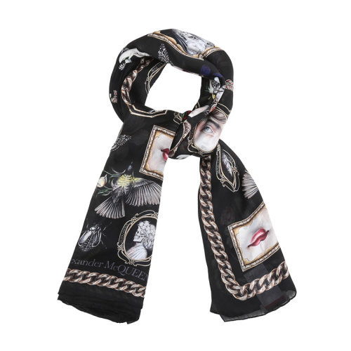 AlexanderMcQueen/亞歷山大麥昆 女士桑蠶絲圍巾方巾絲巾 568693 3011Q