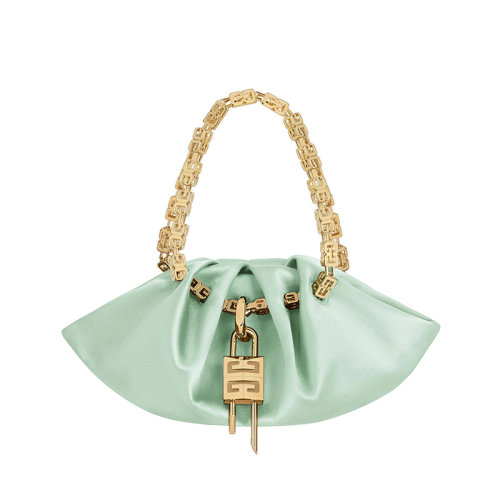 Givenchy/紀(jì)梵希 22新款 Kenny系列 女士迷你青綠色緞布磁性開(kāi)合拆卸掛鎖金色立方鏈?zhǔn)直鹕椕娼饘偈痔岚麭B50NTB1MJ-356