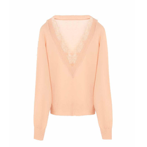  CHLOE/克洛伊 女裝 女士桃粉色深V蕾絲秋冬毛衣 C20SMP105506A8