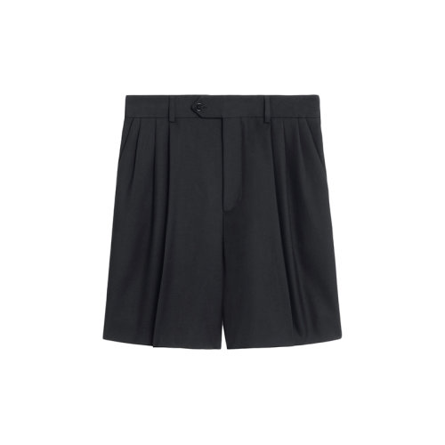 CELINE/賽琳 22年春夏新款 女士黑色純羊毛華達呢三褶短褲2P683650D.38NO