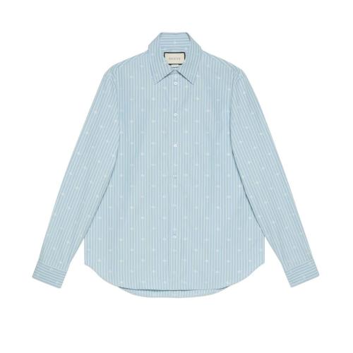  GUCCI古馳 22年秋冬 男士 GG條紋切絲棉質(zhì)襯衫 625888 ZAFXS 4421