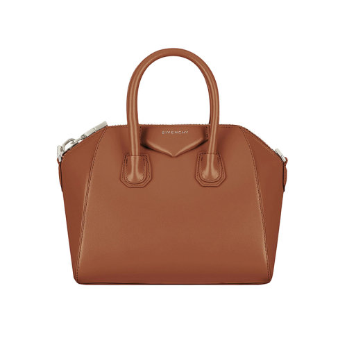 Givenchy/紀(jì)梵希 22新款 Antigona系列 女士迷你棕色小牛皮拉鏈開合銀色壓花字母標(biāo)志調(diào)節(jié)拆卸肩帶銀色飾面金屬單肩斜挎包BB50P2B00D-913