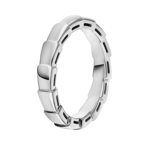 BVLGARI/寶格麗 Serpenti Viper經(jīng)典款18K金白金 窄版蛇形戒指 349675