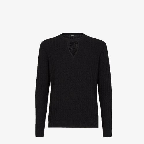  FENDI芬迪 22年秋冬 男士 針織衫 黑色羊毛毛衣 FZX077AL3PF0QA1