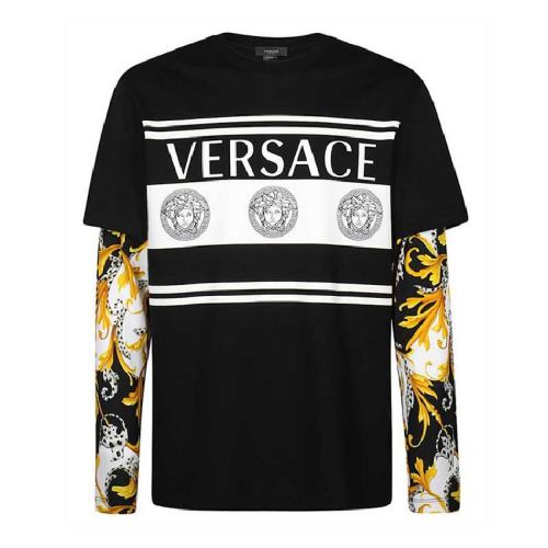  VERSACE/范思哲 男士黑色棉質(zhì)長袖T恤 A86389A236035 A7027