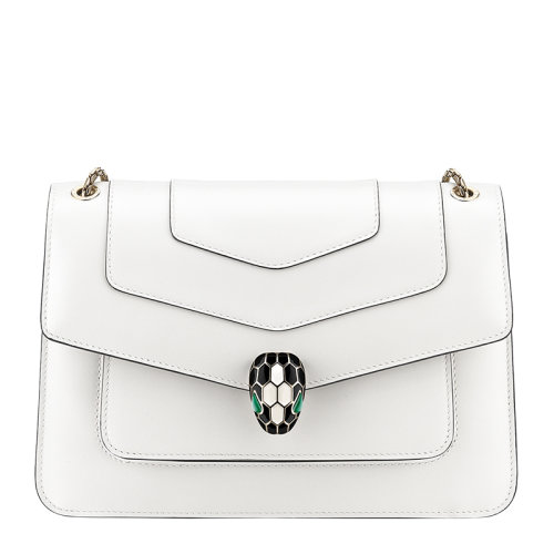 BVLGARI/寶格麗 SERPENTI FOREVER系列女士純色小牛皮琺瑯蛇首翻蓋包鏈條包單肩包斜挎包女包 290265