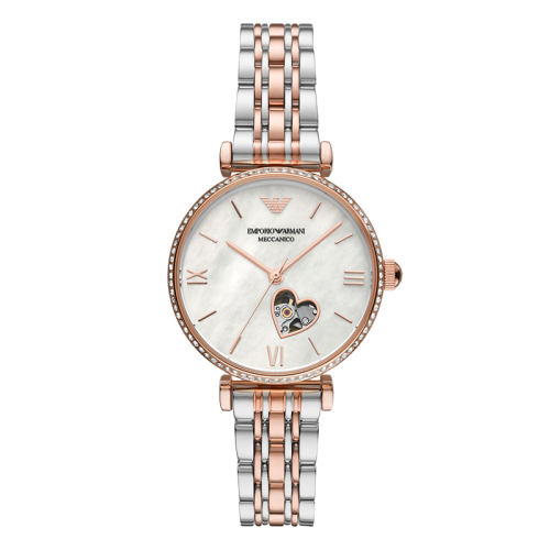 Emporio Armani/安普里奧阿瑪尼 鋼制表帶歐美表 心形鏤空輕奢貝母女士機械腕表 生日禮物送女友 AR60049
