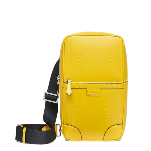 FENDI/芬迪 21新款 男士黃色皮革FF圖案拉鏈豎款單肩斜挎旅行背包7VZ064AG0RF0M8A