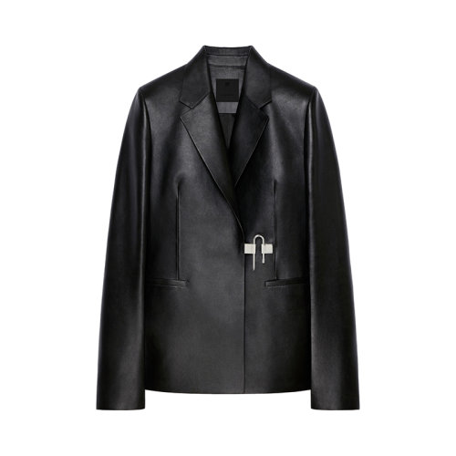 Givenchy/紀(jì)梵希 22年秋冬新款 女士黑色柔軟羊皮革U形鎖扣修身外套皮衣BW30F6610N-008