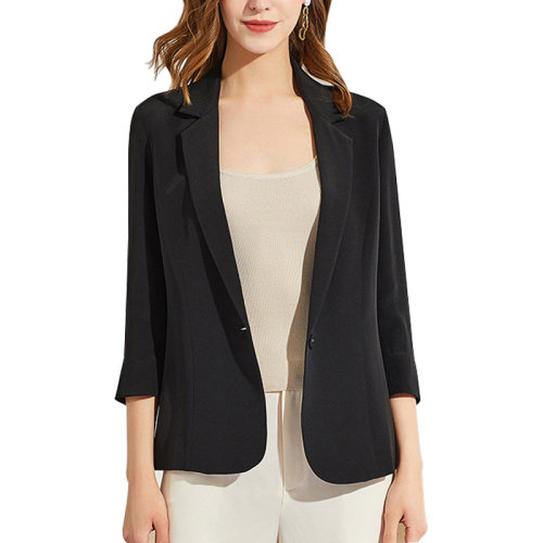 GeleiStory/GeleiStory  春秋真絲西服七分袖一?？坌奚硇∥餮b純色開(kāi)衫外套  女裝＞女士外套＞女士風(fēng)衣