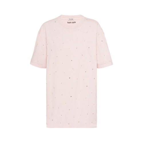 MiuMiu/繆繆 粉色 女士仿水晶裝飾短袖T恤 MJN179_1WA2_F0028