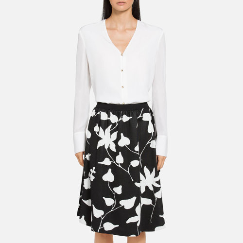 St.John/盛薔真絲V領女士長袖襯衫K31YW21