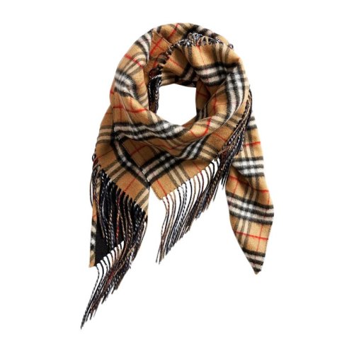 BURBERRY/博柏利 男女通用 中性時尚棕色羊毛格紋長流蘇圍巾圍脖 4068872
