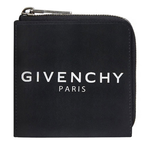 Givenchy/紀(jì)梵希  黑色牛皮經(jīng)典商標(biāo)LOGO白色印花拉鏈錢包