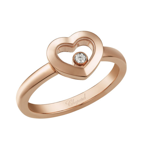 Chopard/蕭邦 經(jīng)典HAPPY DIAMONDS系列 18K金玫瑰金心形鑲快樂小圓鉆戒指 82A054-5000