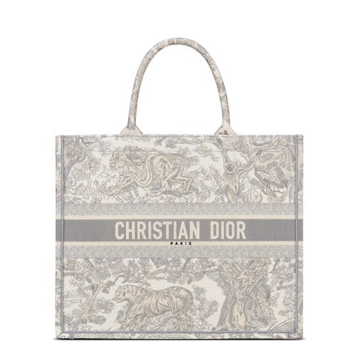 DIOR/迪奧 22春夏新款BOOK系列 女士大號灰色織物茹伊印花刺繡單肩手提托特包M1286ZTDT_M932