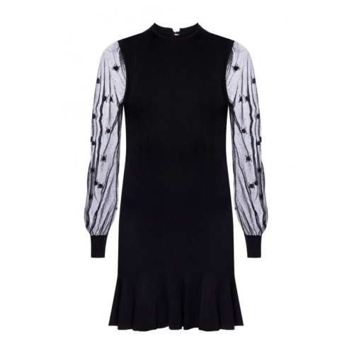 Alexander McQueen 亞歷山大·麥昆  女裝 服飾 黑色長袖透視袖時(shí)尚百搭 女士連衣裙裙裝 543238