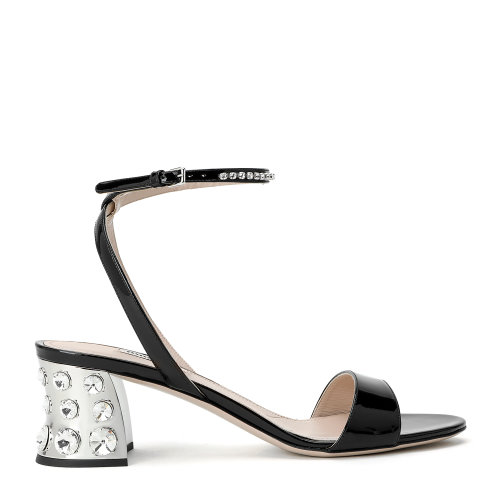 MiuMiu/繆繆 黑色 女士仿水晶裝飾跟漆皮高跟涼鞋 5X981C_XWA_F0002_F_055