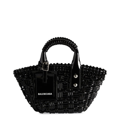 Balenciaga/巴黎世家 20  BISTRO系列 女士XXS號黑色漆皮人造皮革單肩斜挎手提籃6780282IE2Y1000
