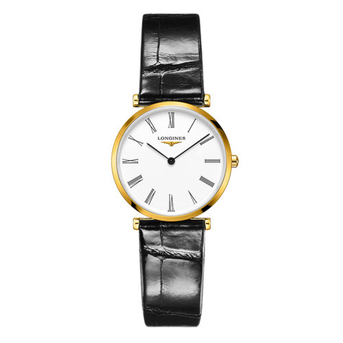 LONGINES/浪琴  嘉嵐系列 石英表白盤羅馬數(shù)字黃色PVD表殼皮質(zhì)表帶男女表29毫米L4.512.2.11.2