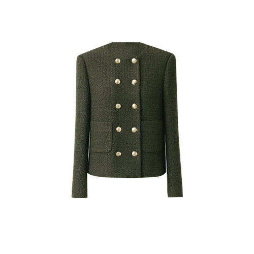 GeleiStory/GeleiStory 秋冬新款小香風(fēng)短外套羊毛花呢雙排金扣西裝圓領(lǐng)外套女  女裝＞女士外套＞女士夾克