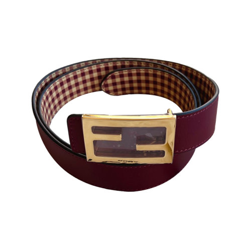 FENDI 芬迪 新款雙面FF板扣式腰帶 酒紅色和格子雙面
